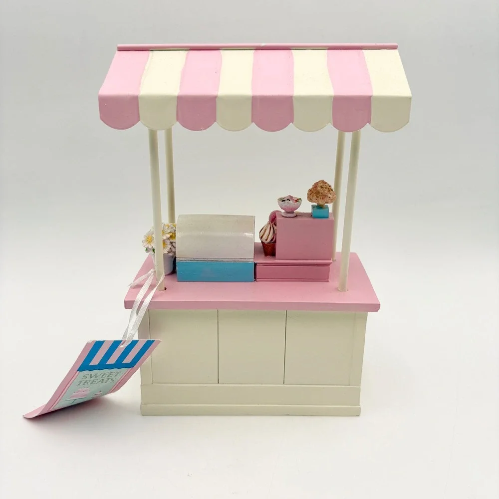 Sweet Treats Mini Ice Cream Cart Pink Display Striped Easter Pastel ‎ Décor